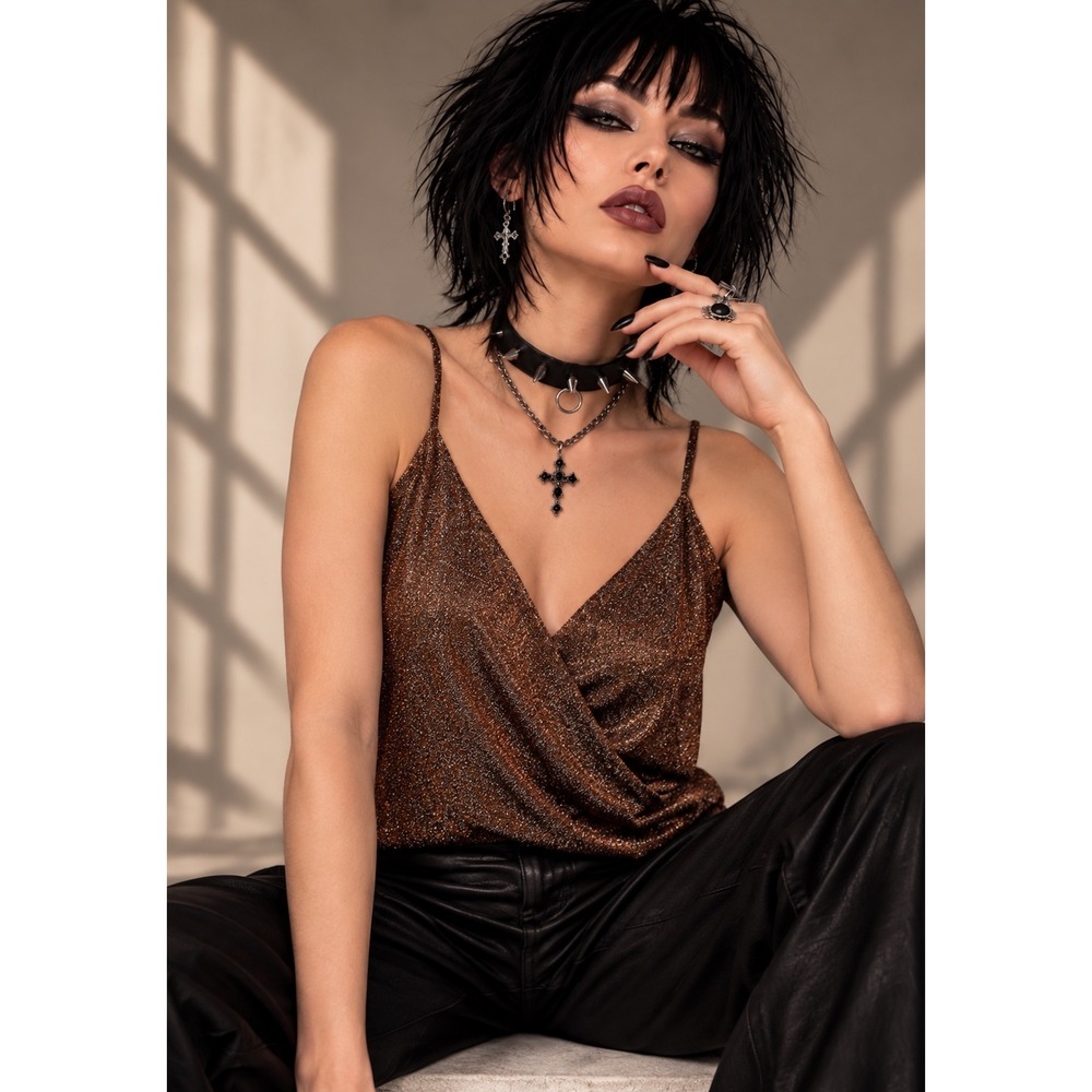 Anthropologie Eri + Ali Small Petite Metallic Shimmer Cami Top